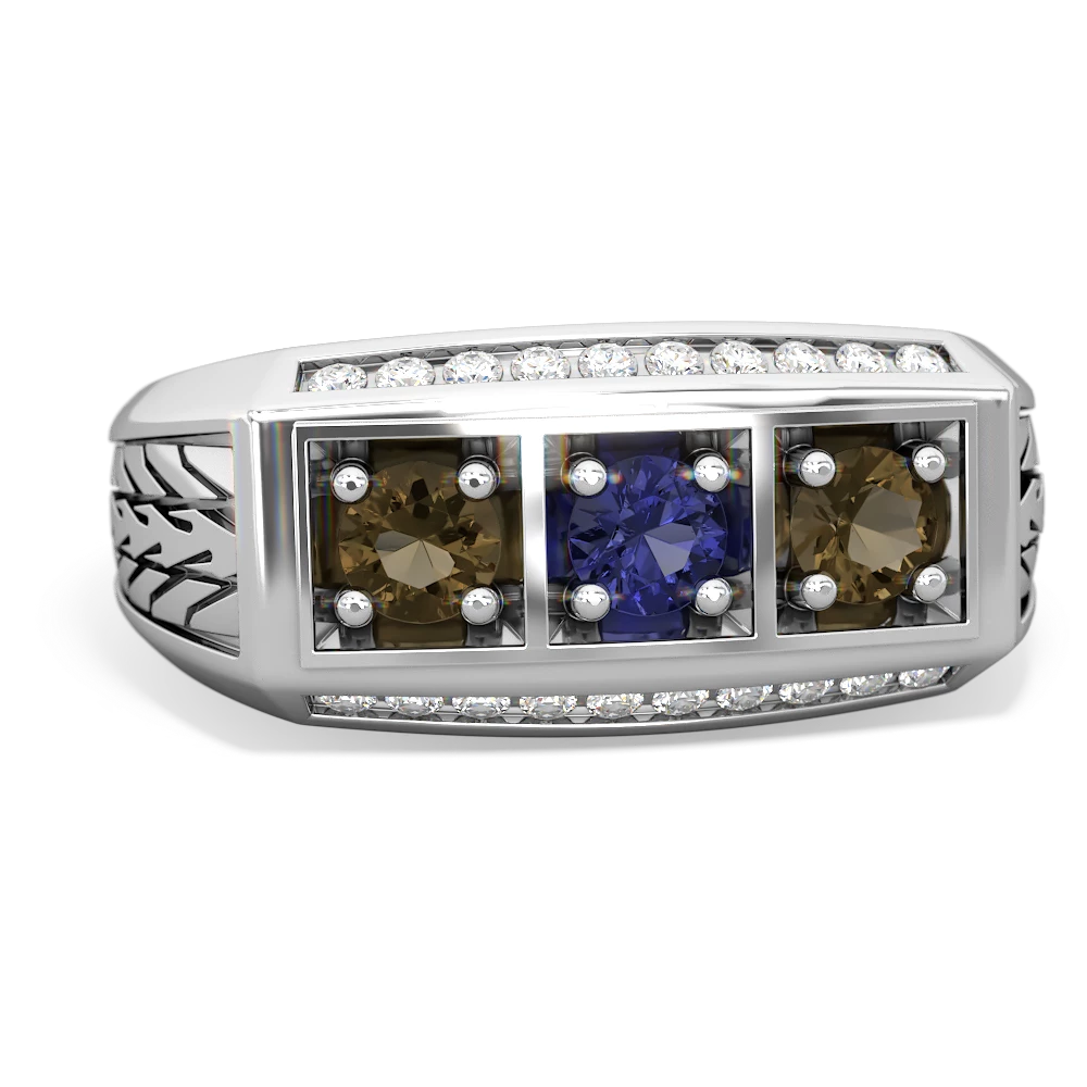 Lab Sapphire Three Stone Tire Tread Men's 14K White Gold ring R0520