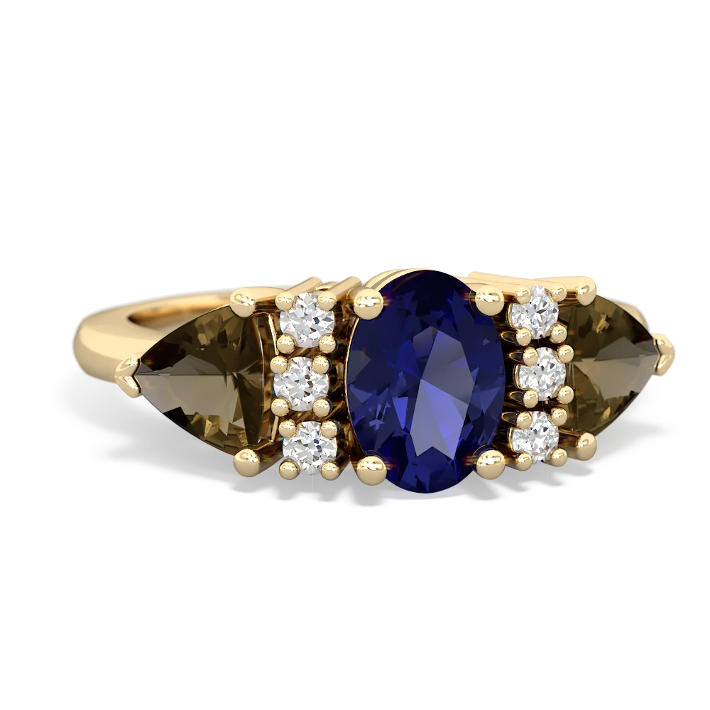 Lab Sapphire Antique Style Three Stone 14K Yellow Gold ring R2186