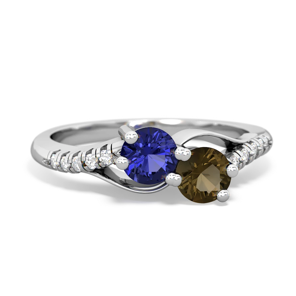 Lab Sapphire Infinity Pave Two Stone 14K White Gold ring R5285