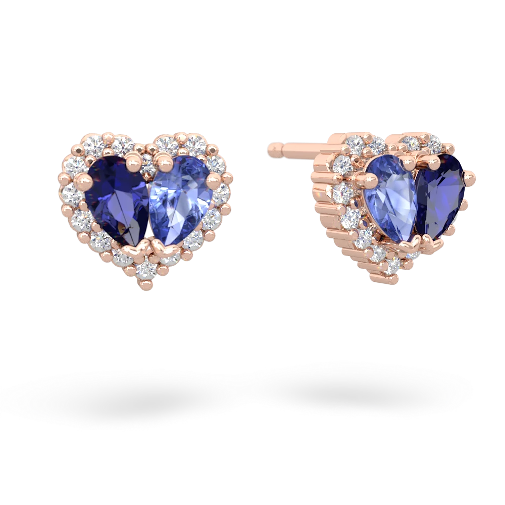 Lab Sapphire Halo 14K Rose Gold earrings E7008