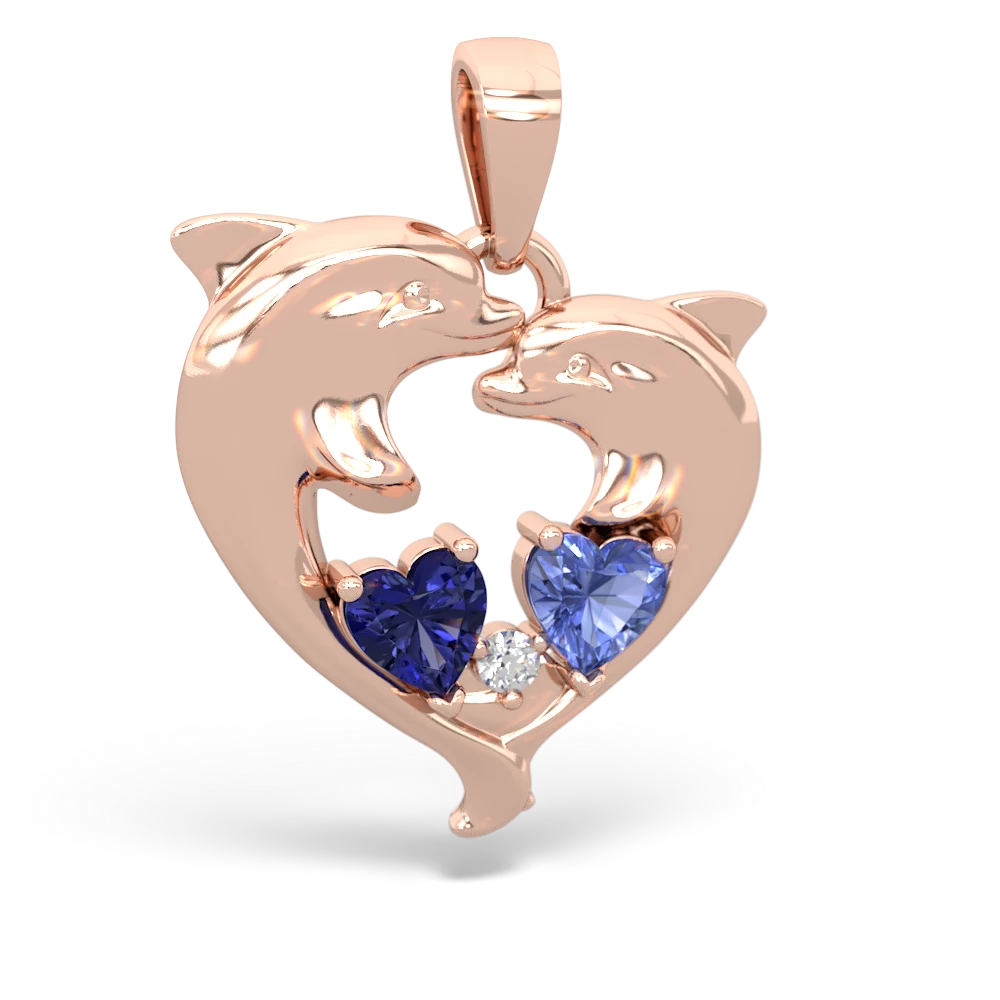 Lab Sapphire Dolphin Heart 14K Rose Gold pendant P5820