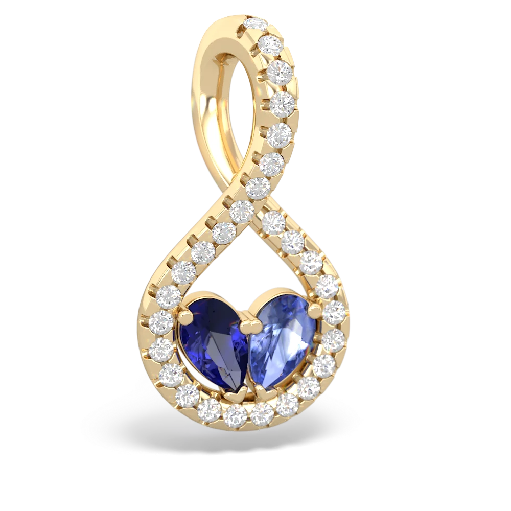 Lab Sapphire Pave Twist 'One Heart' 14K Yellow Gold pendant P5360