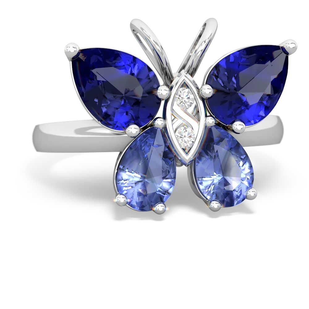 Lab Sapphire Butterfly 14K White Gold ring R2215