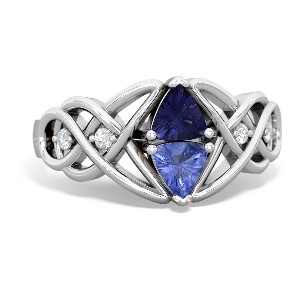 Lab Sapphire Keepsake Celtic Knot 14K White Gold ring R5300