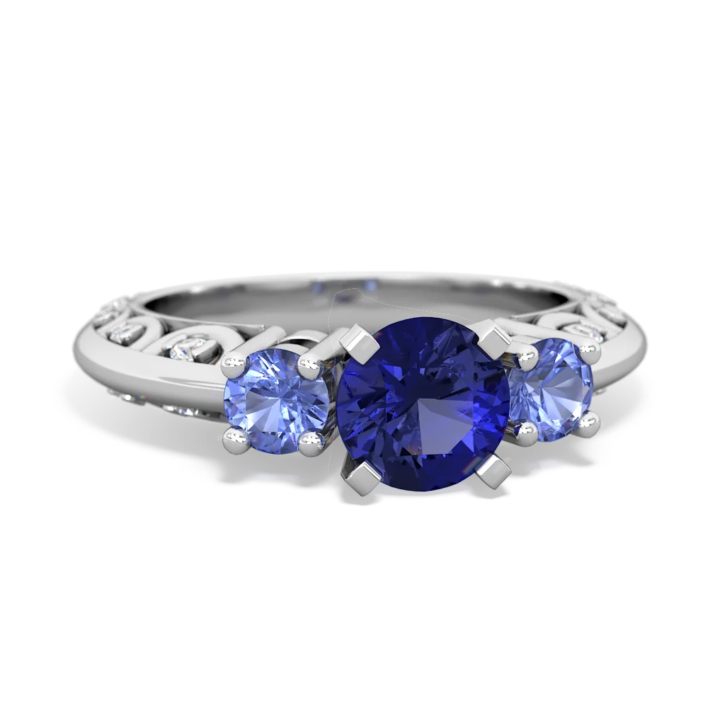 Lab Sapphire Art Deco Eternal Embrace Engagement 14K White Gold ring C2003