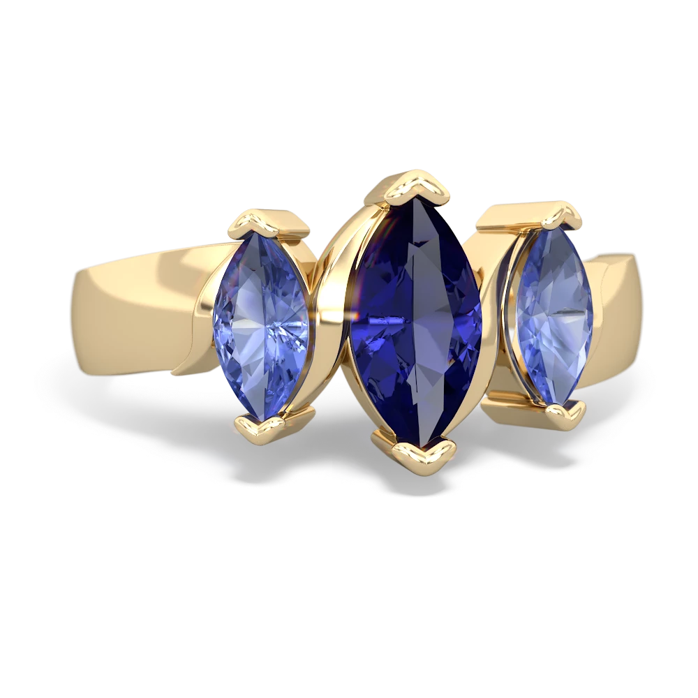 Lab Sapphire Three Peeks 14K Yellow Gold ring R2433