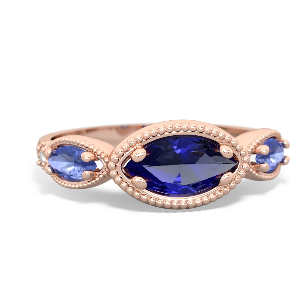 Lab Sapphire Milgrain Marquise 14K Rose Gold ring R5700