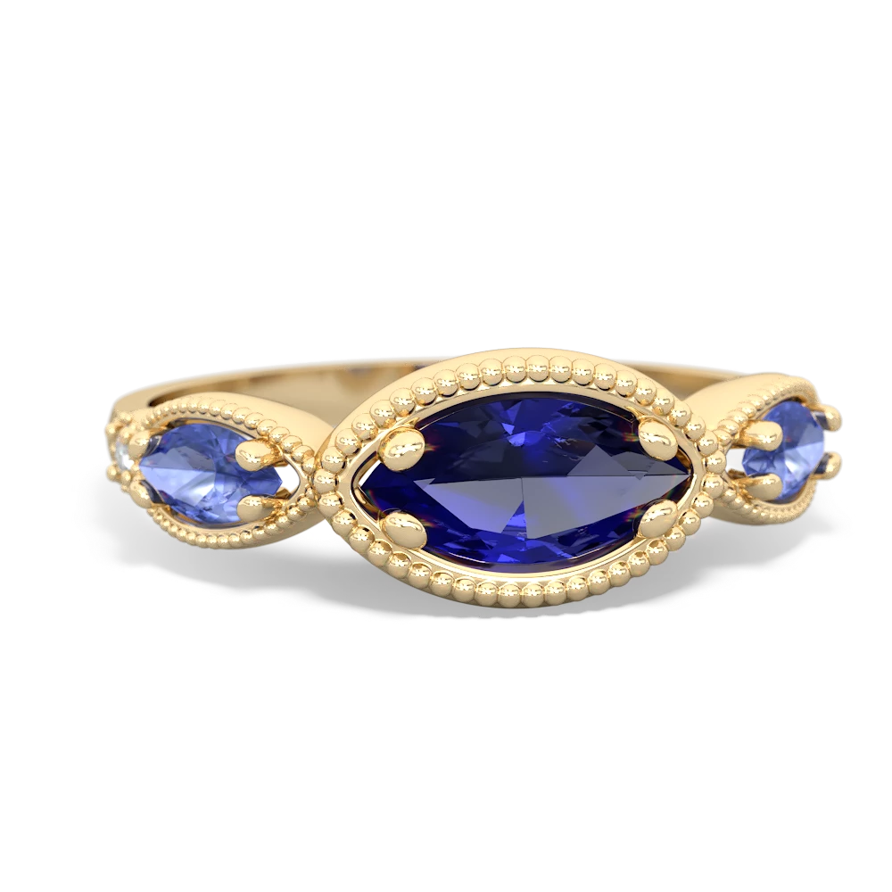 Lab Sapphire Milgrain Marquise 14K Yellow Gold ring R5700