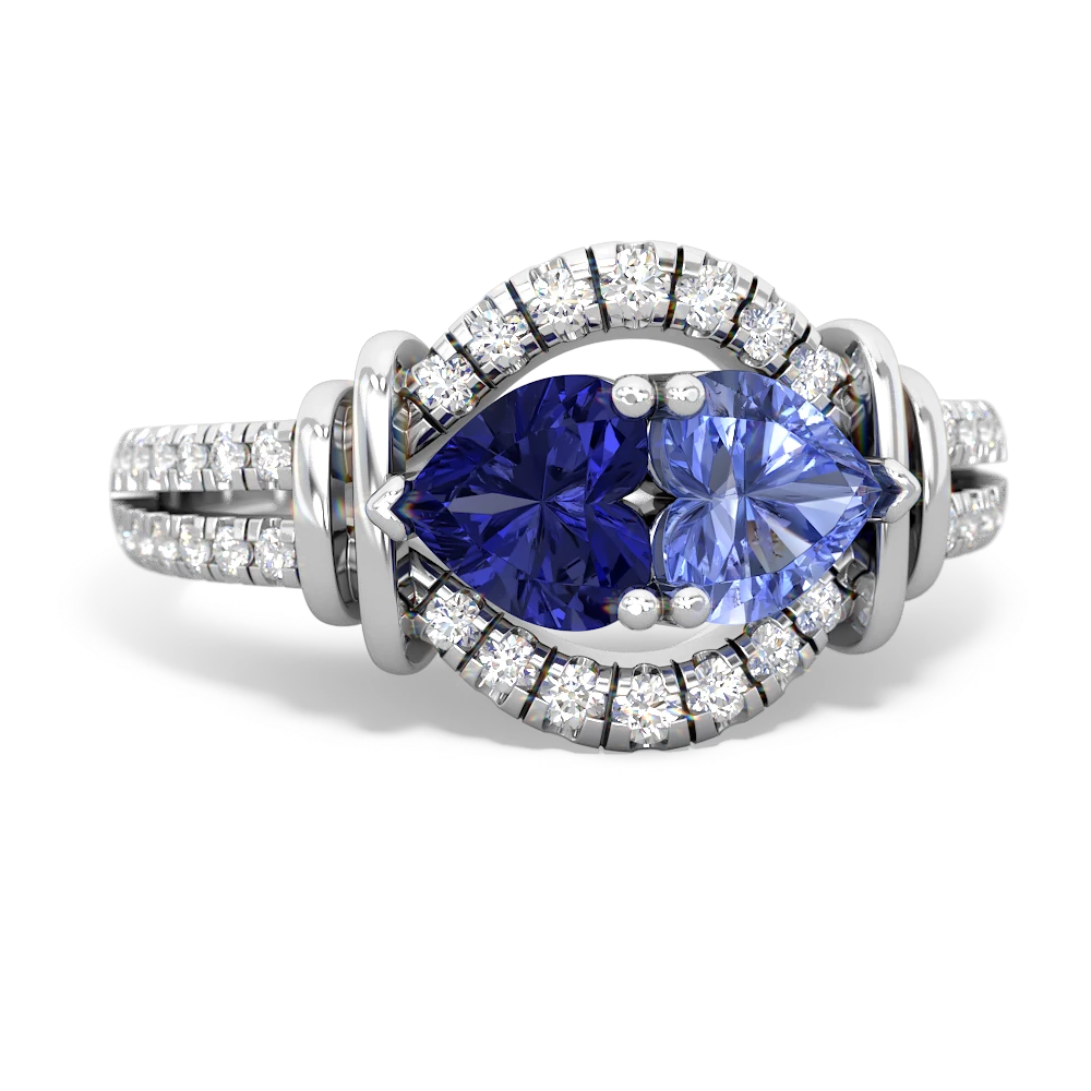 Lab Sapphire Art-Deco Keepsake 14K White Gold ring R5630