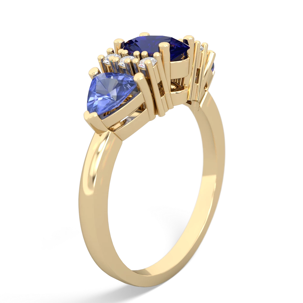 Lab Sapphire Antique Style Three Stone 14K Yellow Gold ring R2186