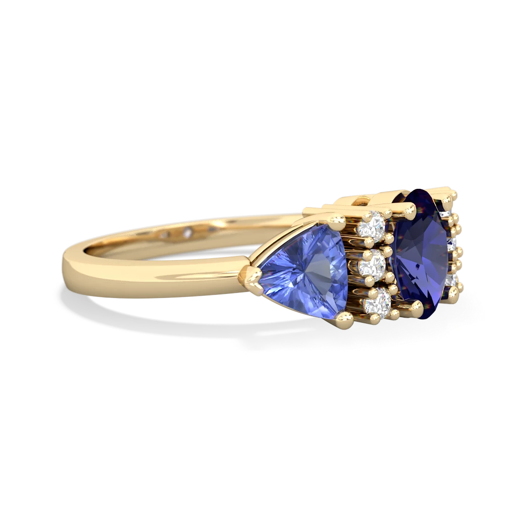 Lab Sapphire Antique Style Three Stone 14K Yellow Gold ring R2186