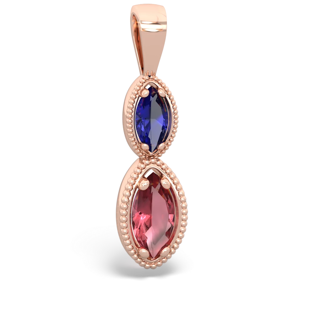 Lab Sapphire Antique-Style Halo 14K Rose Gold pendant P5700