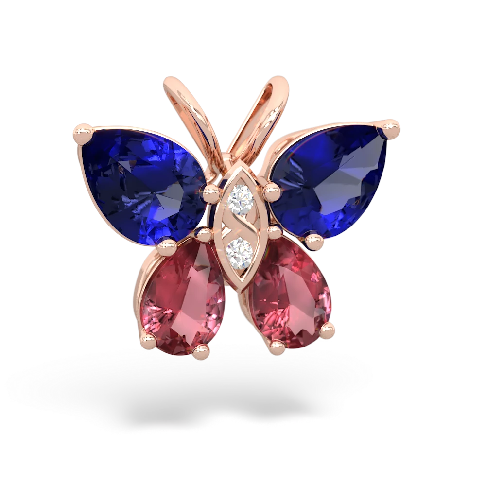 Lab Sapphire Butterfly 14K Rose Gold pendant P2215