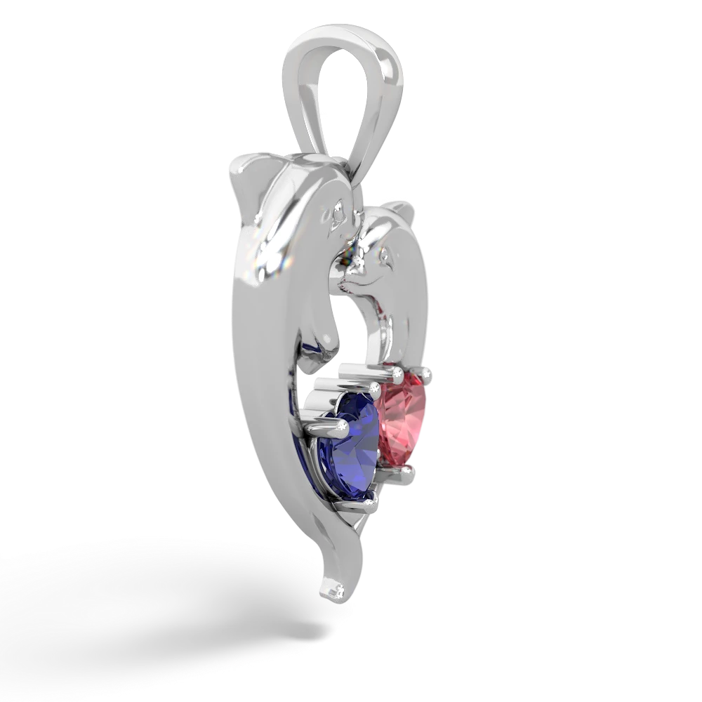 Lab Sapphire Dolphin Heart 14K White Gold pendant P5820