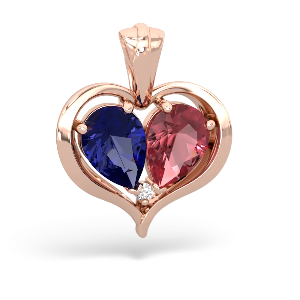 Lab Sapphire Two Become One 14K Rose Gold pendant P5330