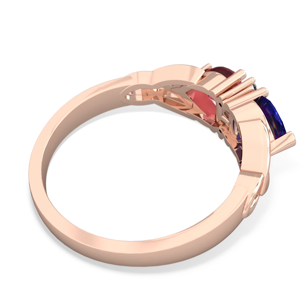 Lab Sapphire Celtic Knot Double Heart 14K Rose Gold ring R5040