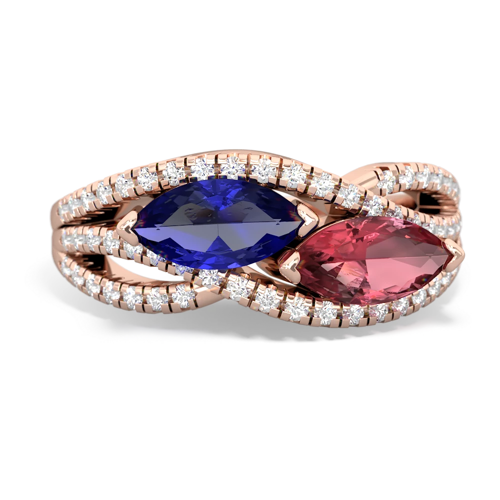 Lab Sapphire Diamond Rivers 14K Rose Gold ring R3070