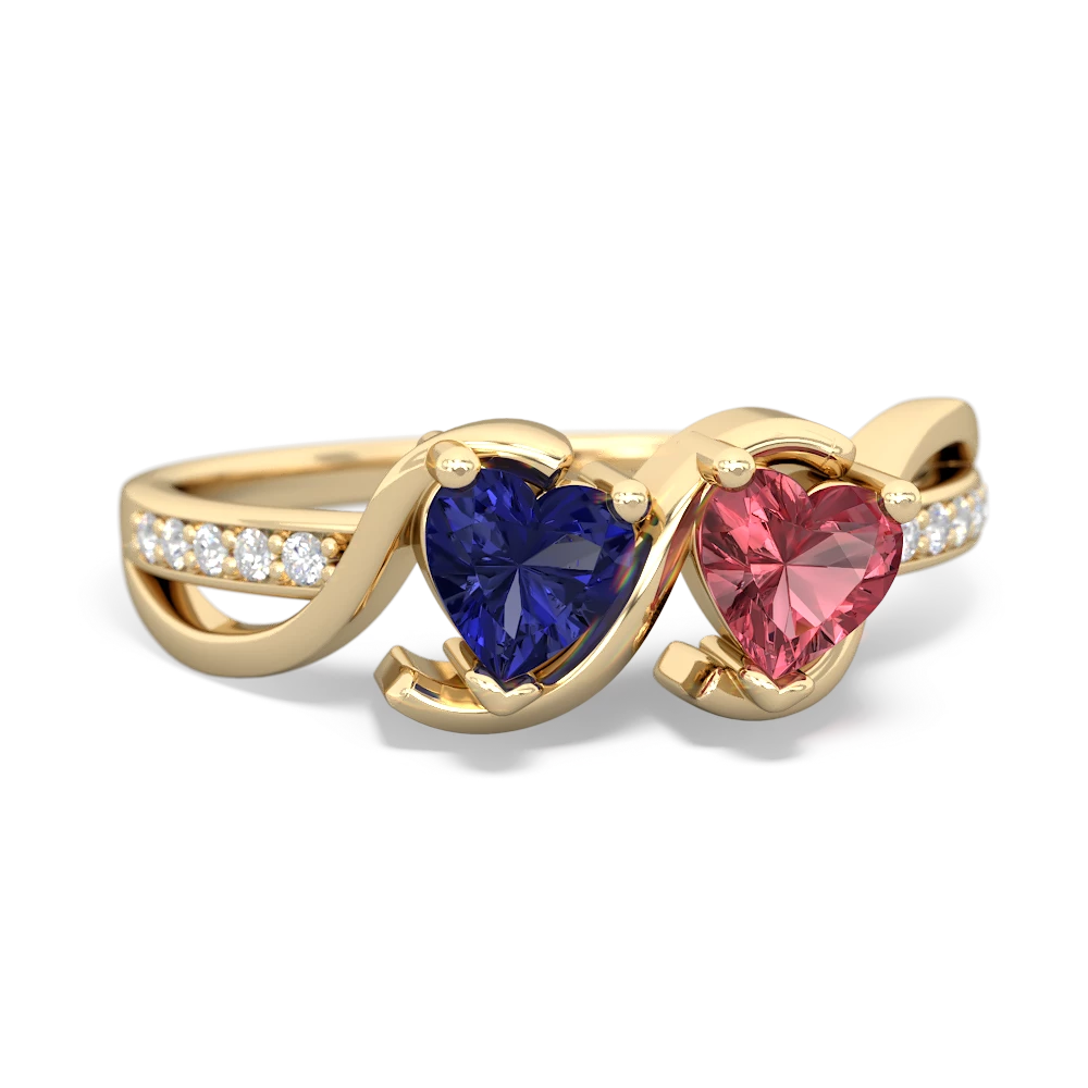 Lab Sapphire Side By Side 14K Yellow Gold ring R3090