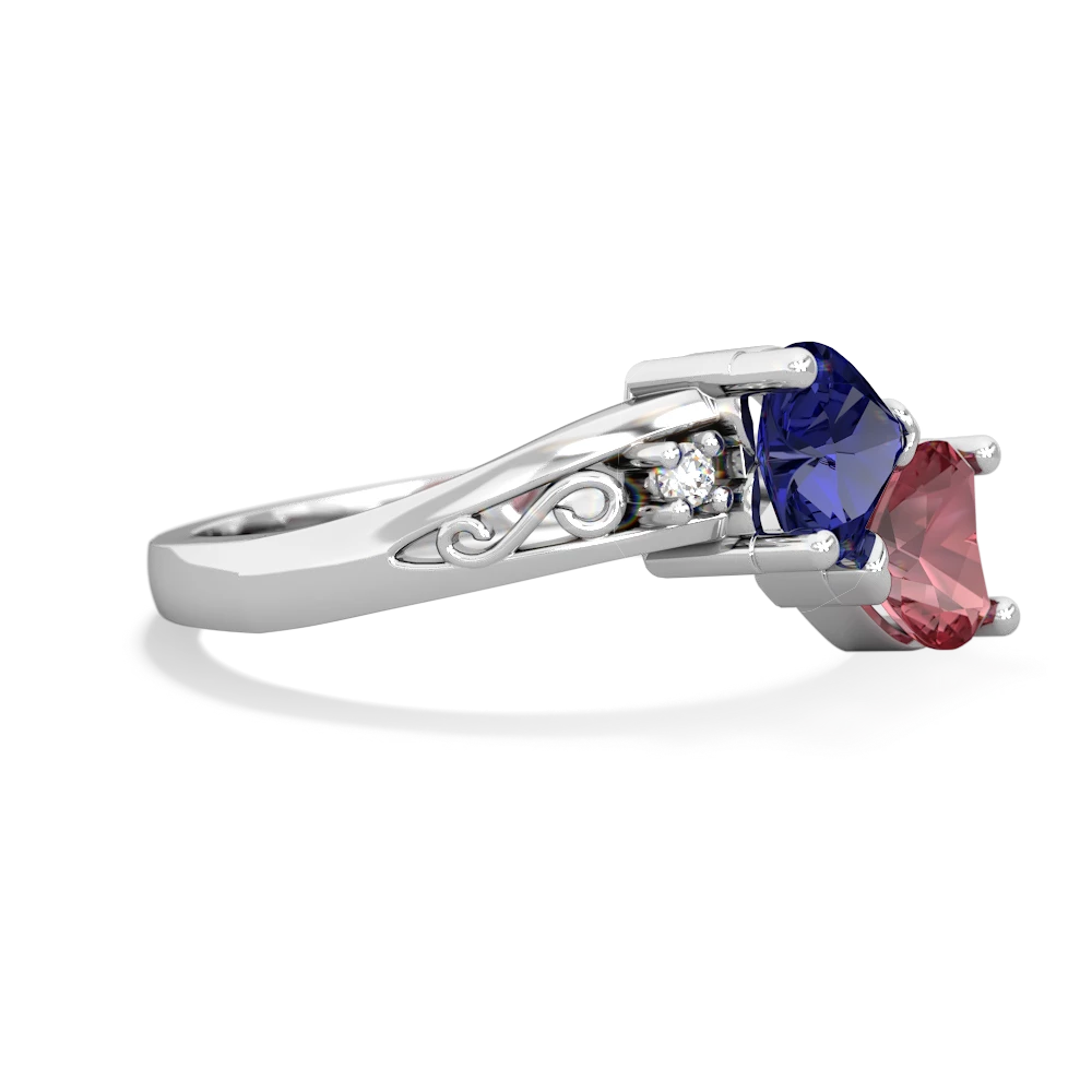 Lab Sapphire Snuggling Hearts 14K White Gold ring R2178