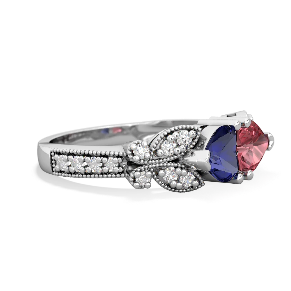 Lab Sapphire Diamond Butterflies 14K White Gold ring R5601