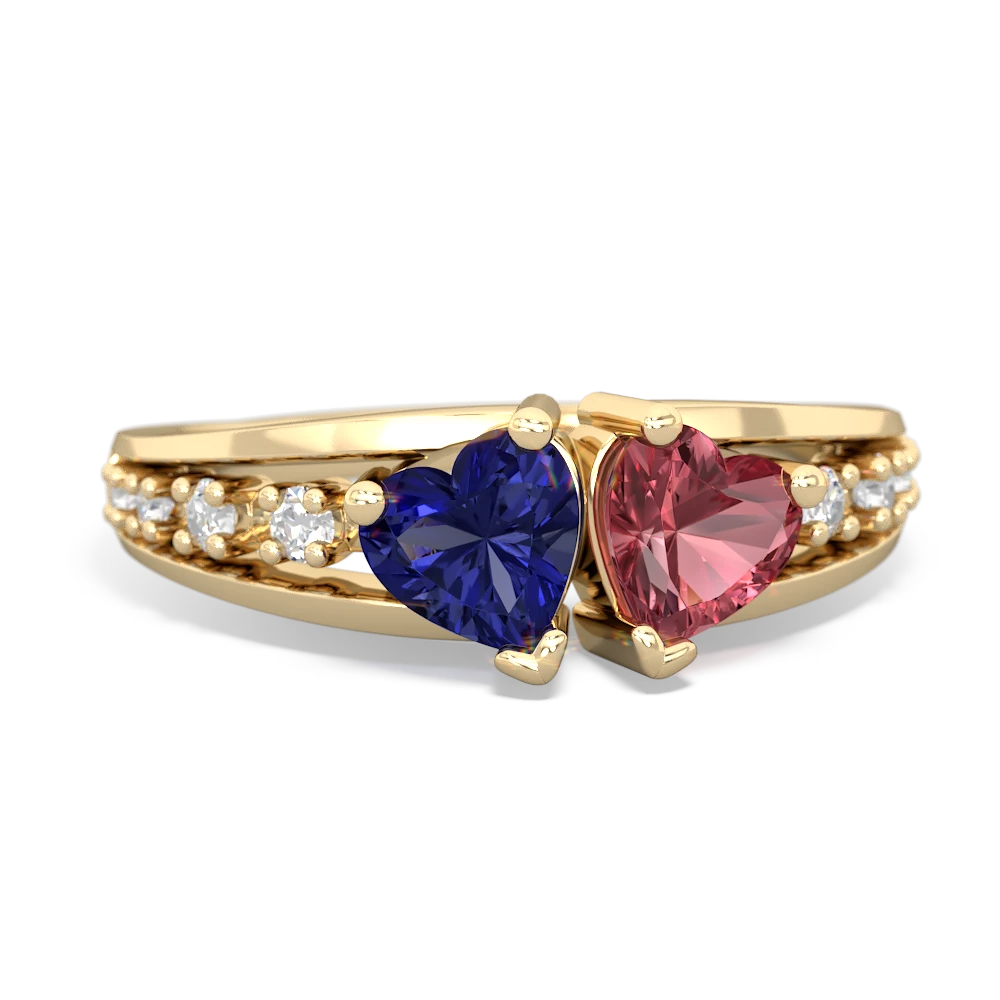 Lab Sapphire Heart To Heart 14K Yellow Gold ring R3342