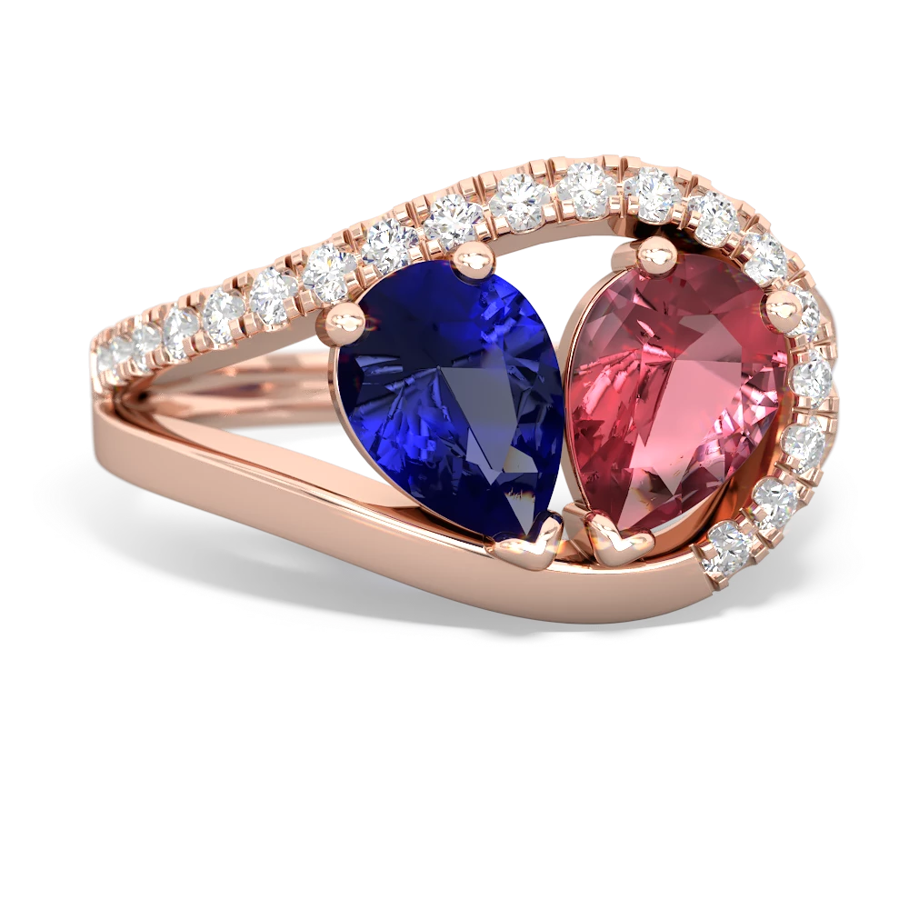 Lab Sapphire Nestled Heart Keepsake 14K Rose Gold ring R5650