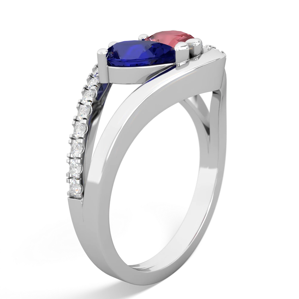 Lab Sapphire Nestled Heart Keepsake 14K White Gold ring R5650