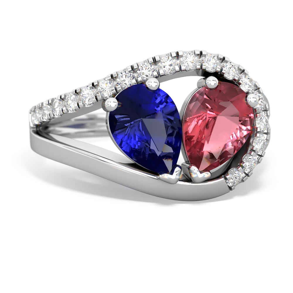 Lab Sapphire Nestled Heart Keepsake 14K White Gold ring R5650