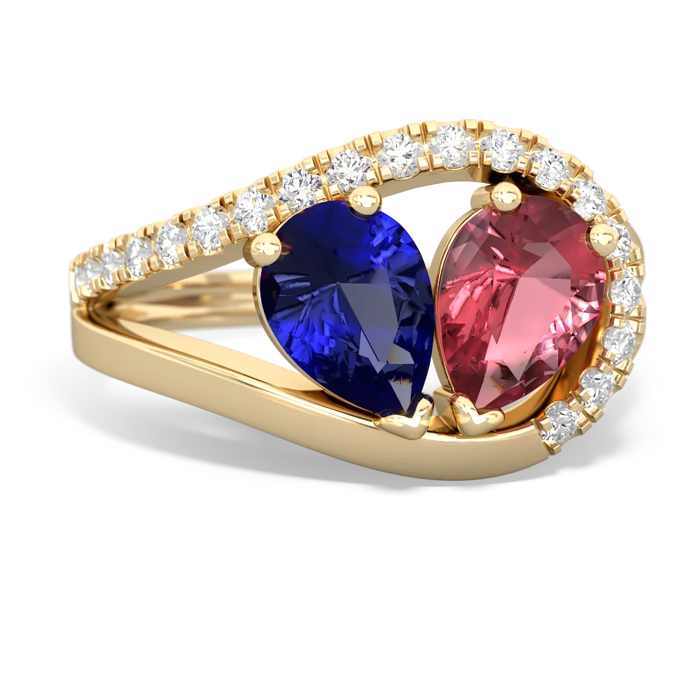 Lab Sapphire Nestled Heart Keepsake 14K Yellow Gold ring R5650