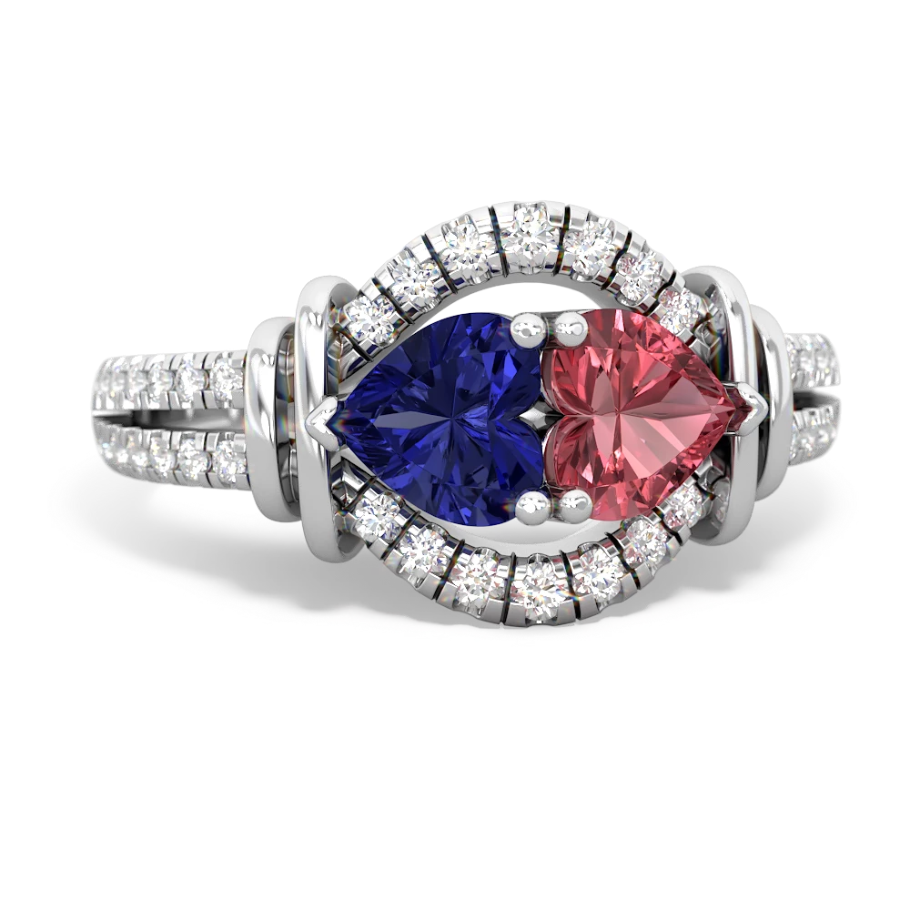 Lab Sapphire Art-Deco Keepsake 14K White Gold ring R5630