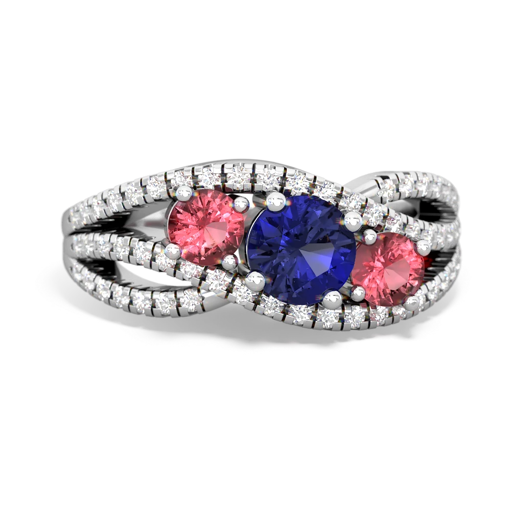 Lab Sapphire Three Stone Aurora 14K White Gold ring R3080