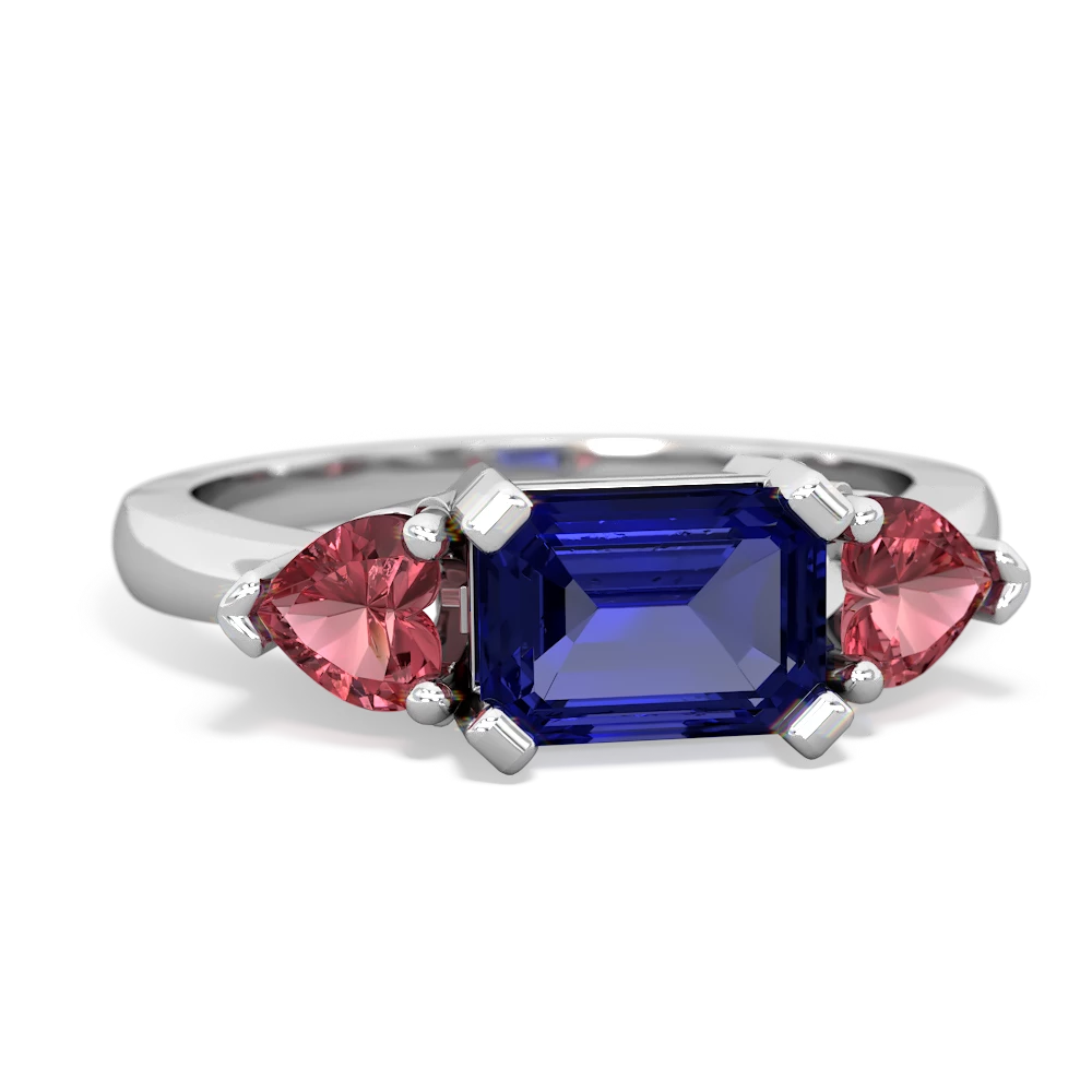 Lab Sapphire Three Stone 14K White Gold ring R5235