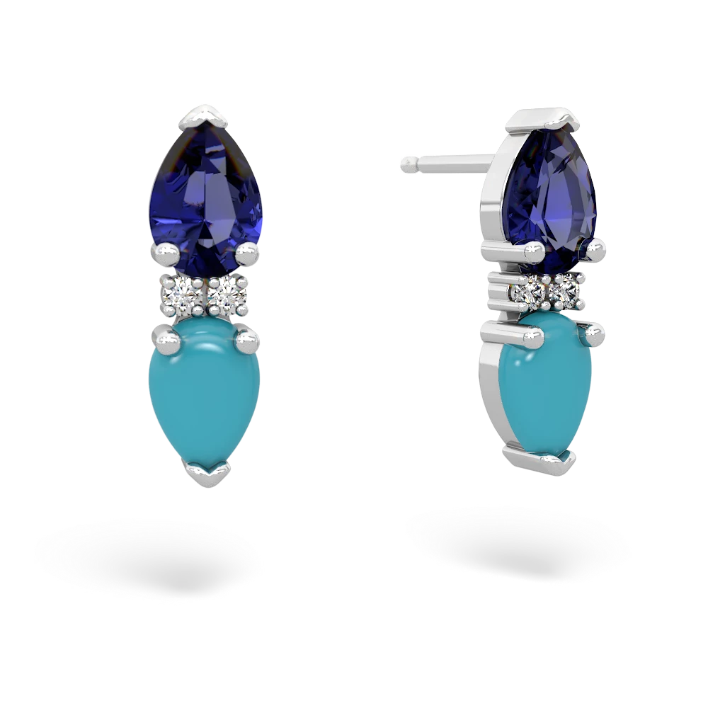 Lab Sapphire Bowtie Drop 14K White Gold earrings E0865