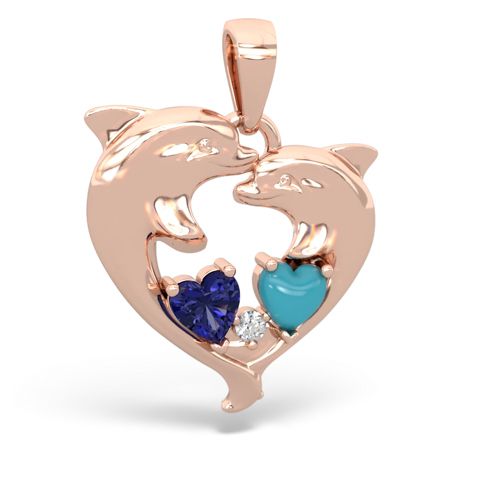 Lab Sapphire Dolphin Heart 14K Rose Gold pendant P5820