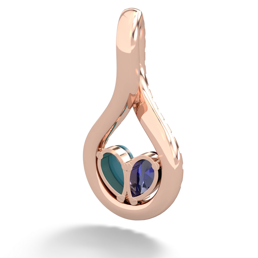 Lab Sapphire Pave Twist 'One Heart' 14K Rose Gold pendant P5360