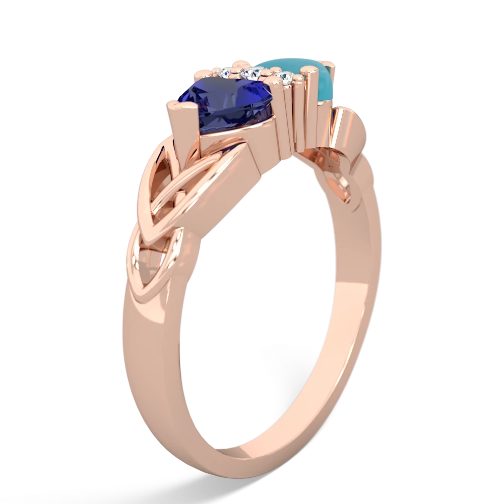 Lab Sapphire Celtic Knot Double Heart 14K Rose Gold ring R5040