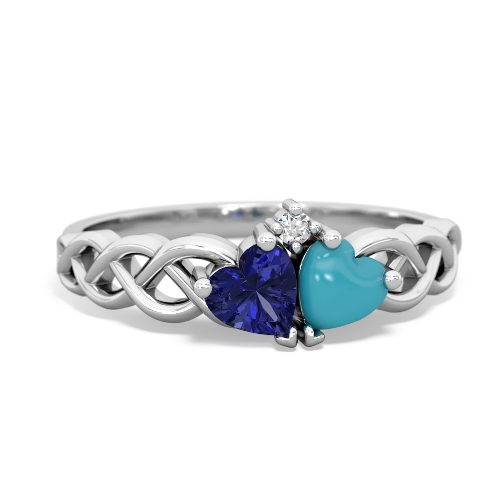 Lab Sapphire Heart To Heart Braid 14K White Gold ring R5870