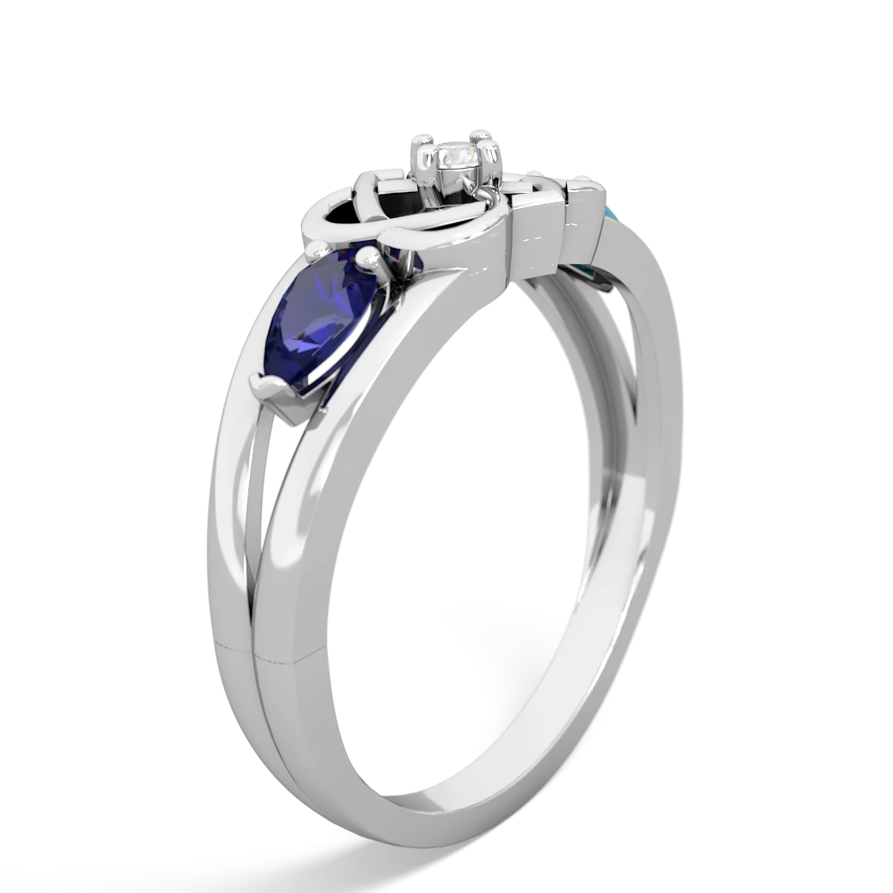 Lab Sapphire Hearts Intertwined 14K White Gold ring R5880