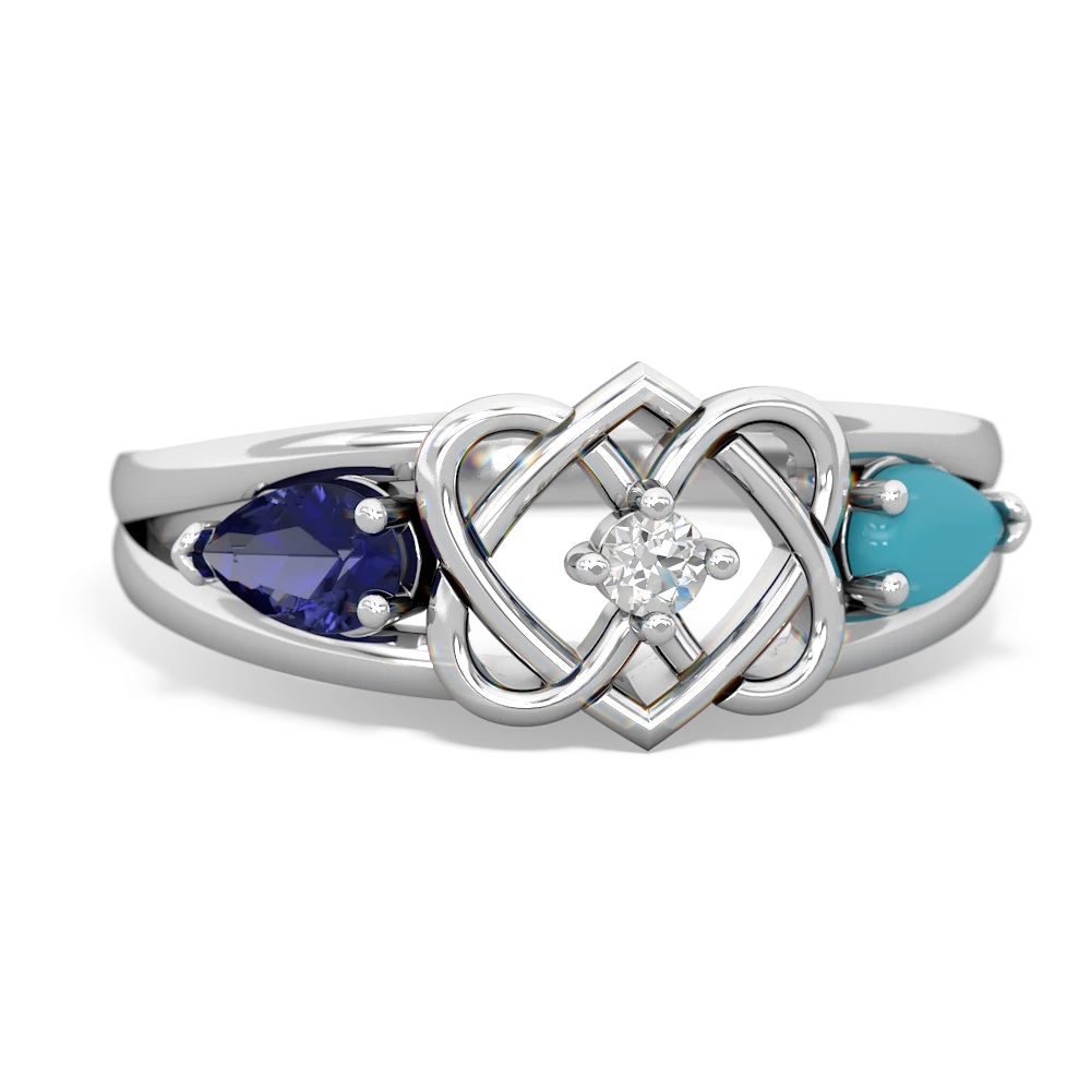 Lab Sapphire Hearts Intertwined 14K White Gold ring R5880