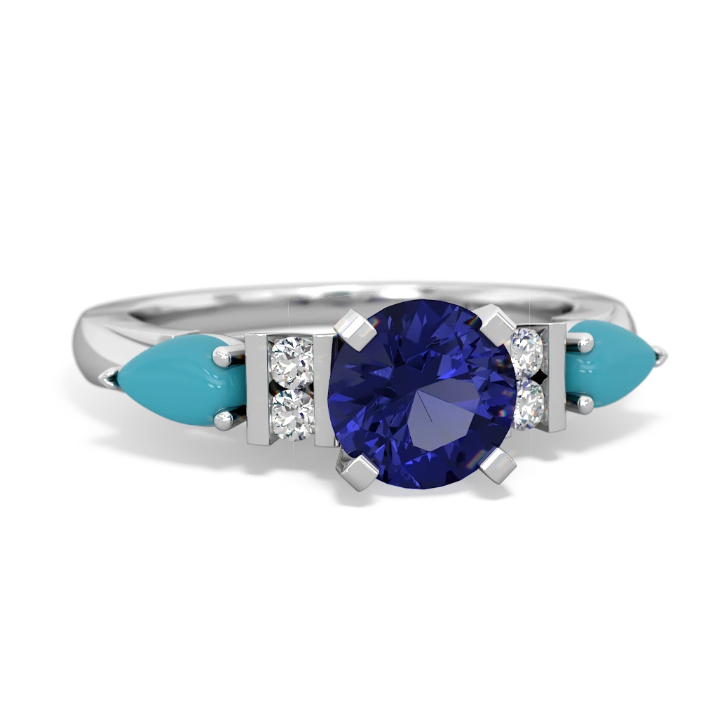 Lab Sapphire 6Mm Round Eternal Embrace Engagement 14K White Gold ring R2005