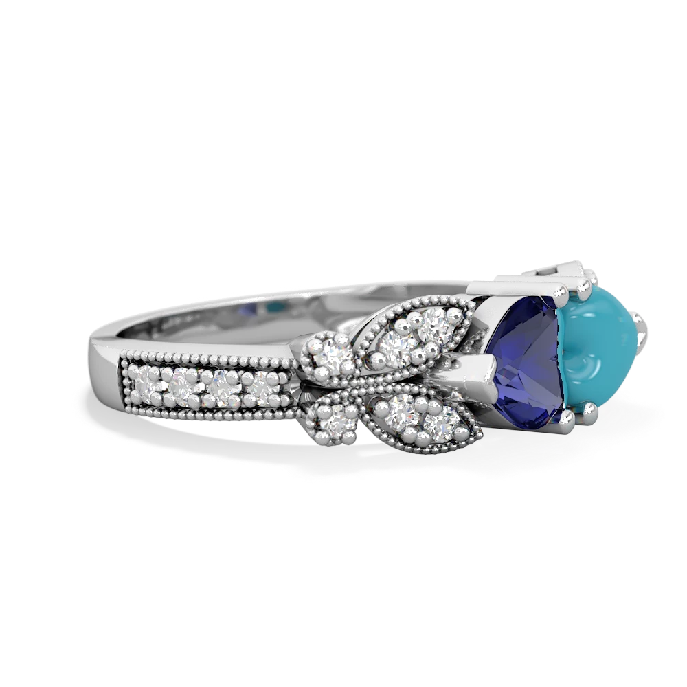 Lab Sapphire Diamond Butterflies 14K White Gold ring R5601