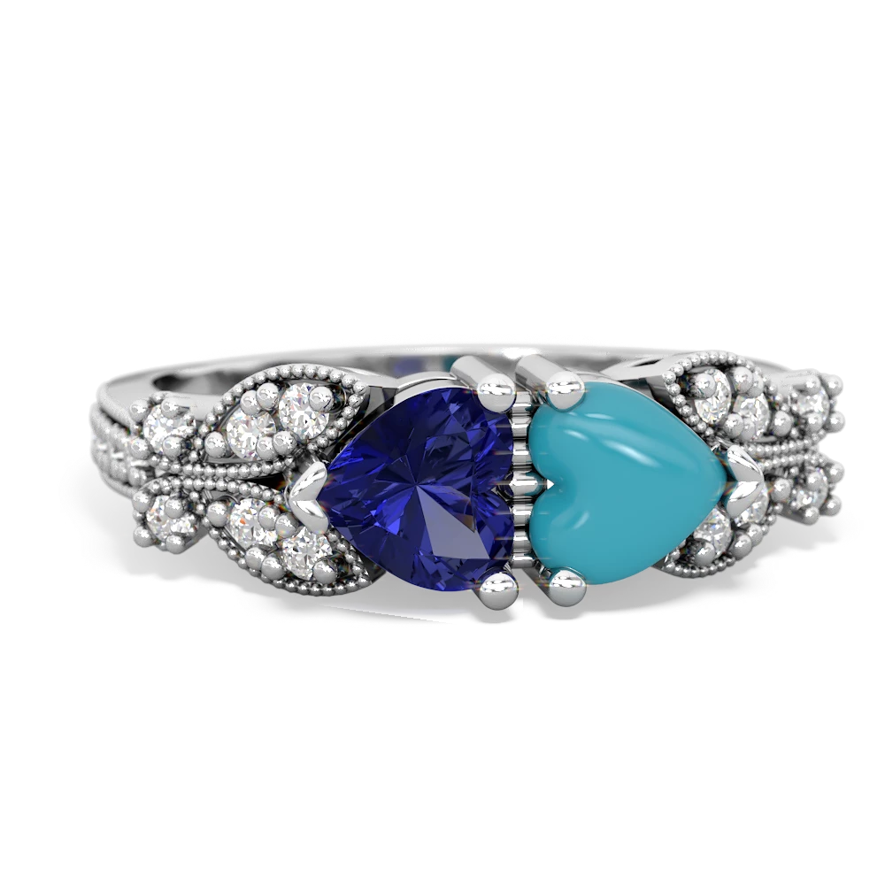 Lab Sapphire Diamond Butterflies 14K White Gold ring R5601