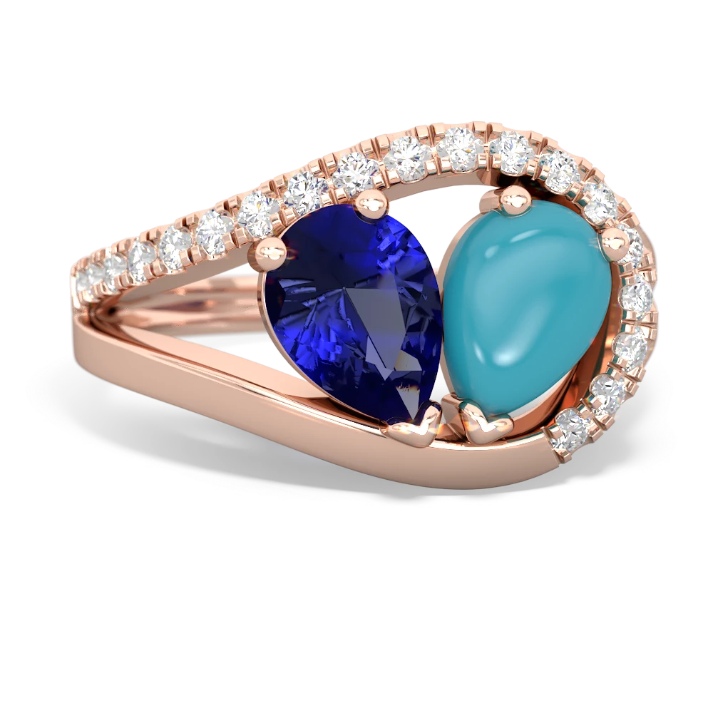 Lab Sapphire Nestled Heart Keepsake 14K Rose Gold ring R5650