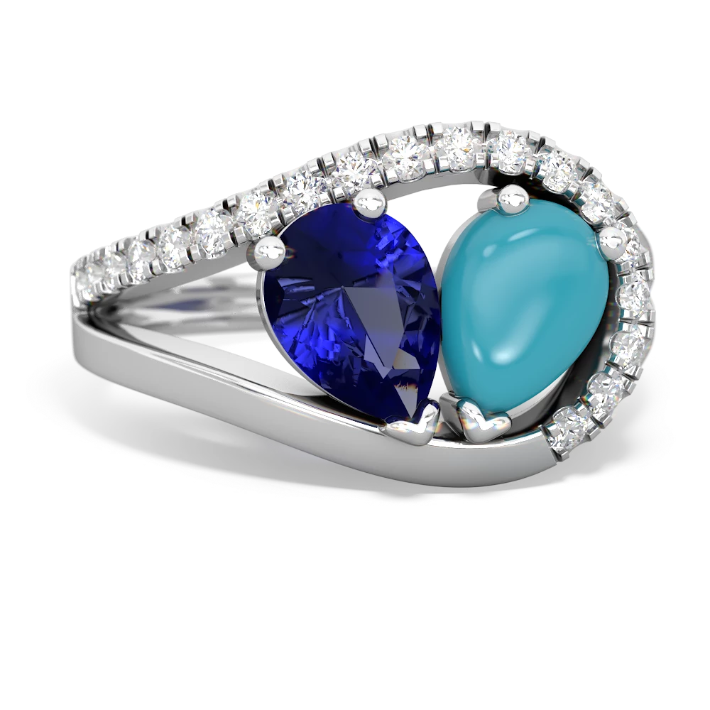 Lab Sapphire Nestled Heart Keepsake 14K White Gold ring R5650