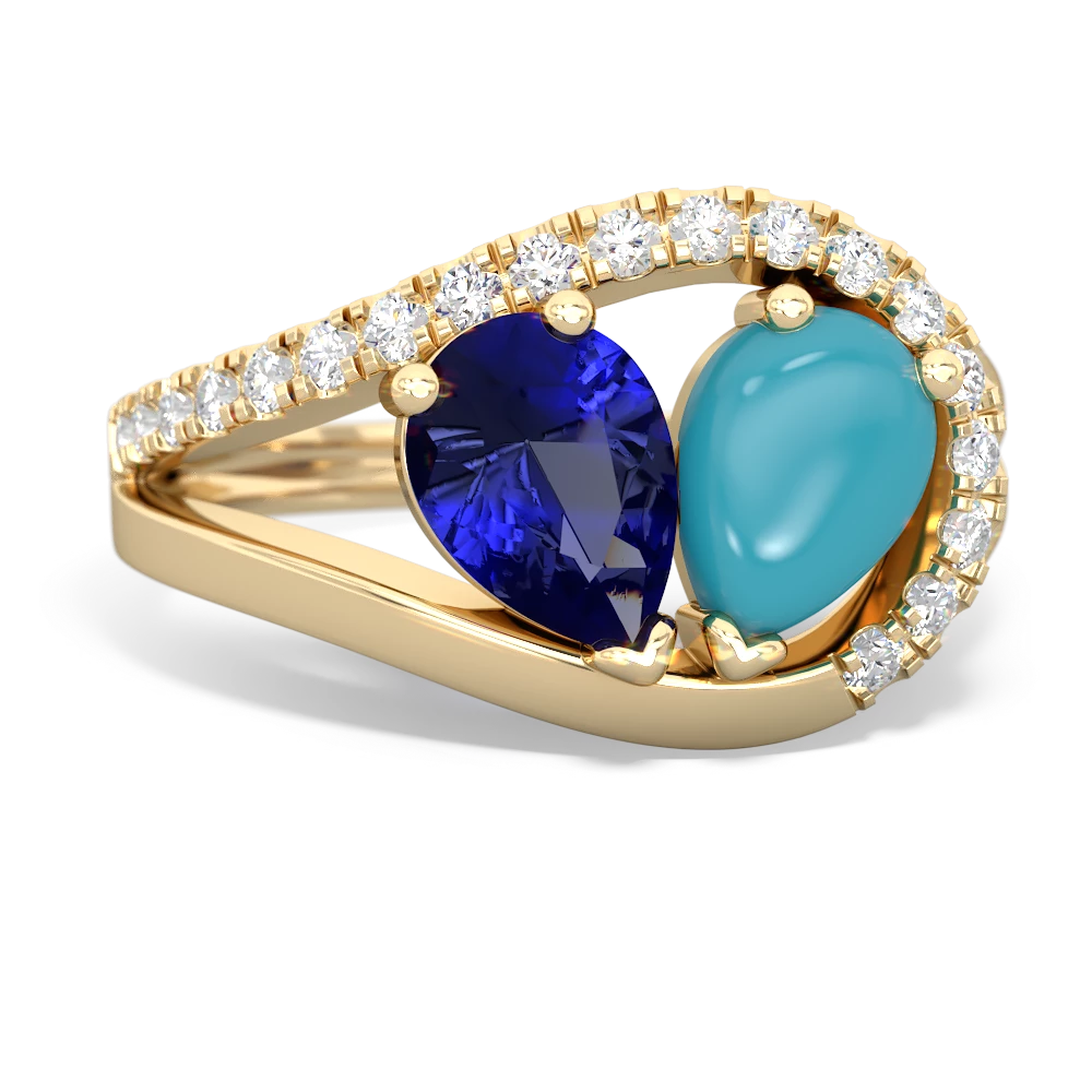 Lab Sapphire Nestled Heart Keepsake 14K Yellow Gold ring R5650