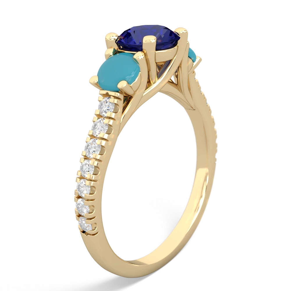 Lab Sapphire Pave Trellis 14K Yellow Gold ring R5500