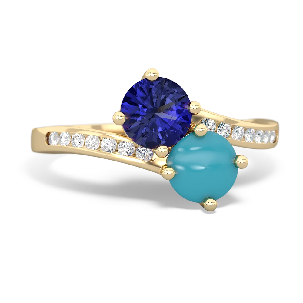 Lab Sapphire Channel Set Two Stone 14K Yellow Gold ring R5303