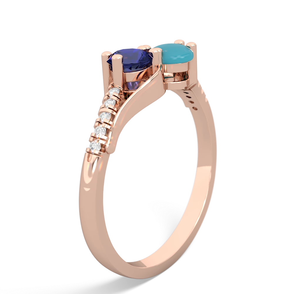 Lab Sapphire Infinity Pave Two Stone 14K Rose Gold ring R5285