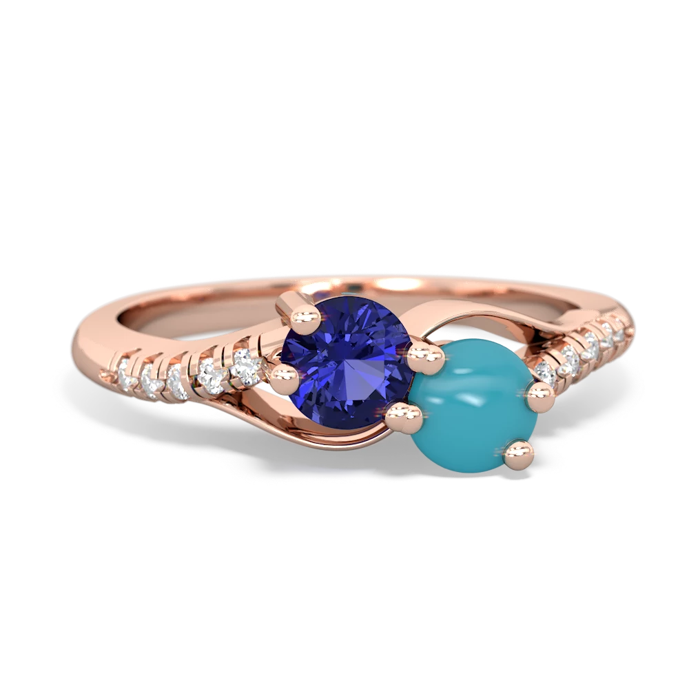 Lab Sapphire Infinity Pave Two Stone 14K Rose Gold ring R5285