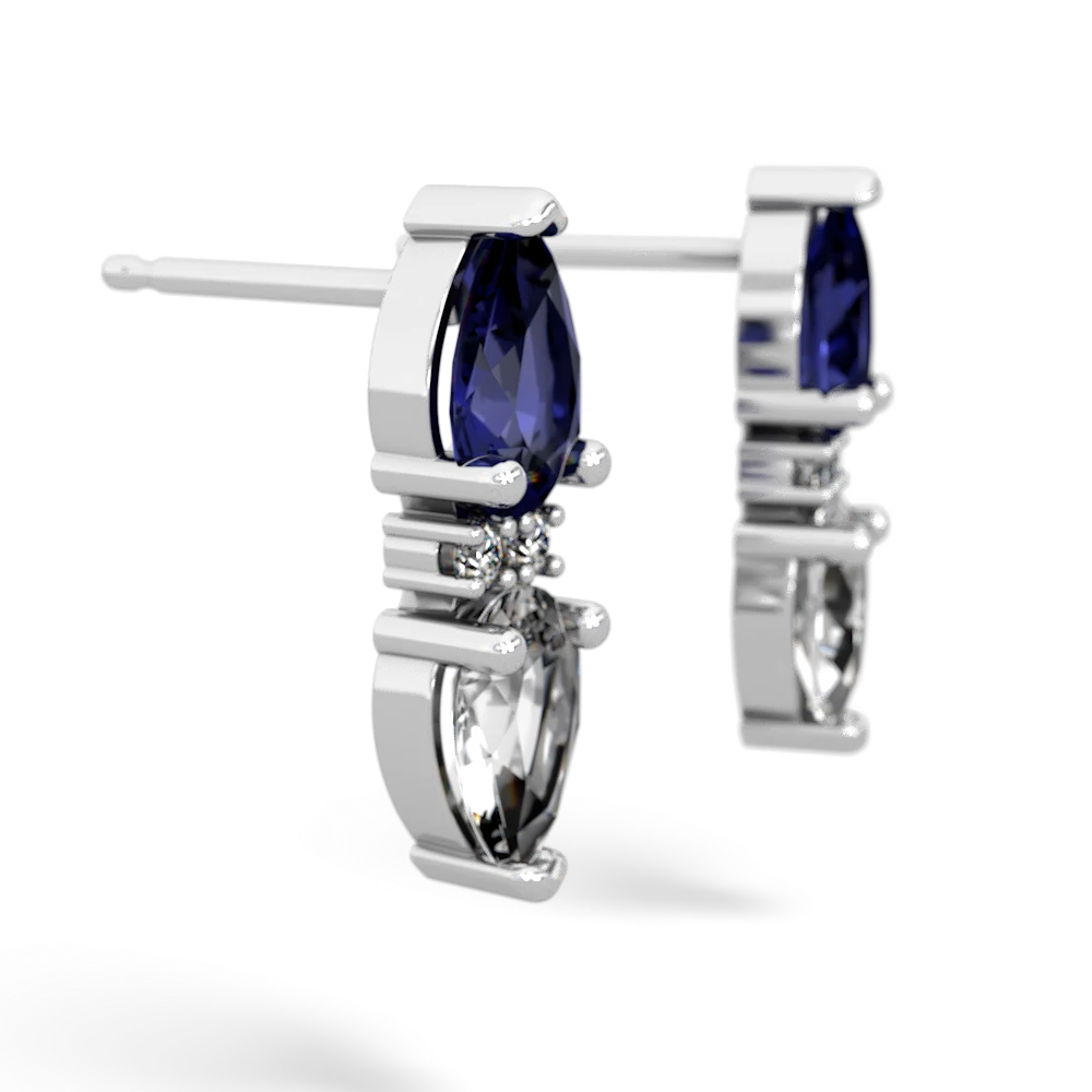 Lab Sapphire Bowtie Drop 14K White Gold earrings E0865